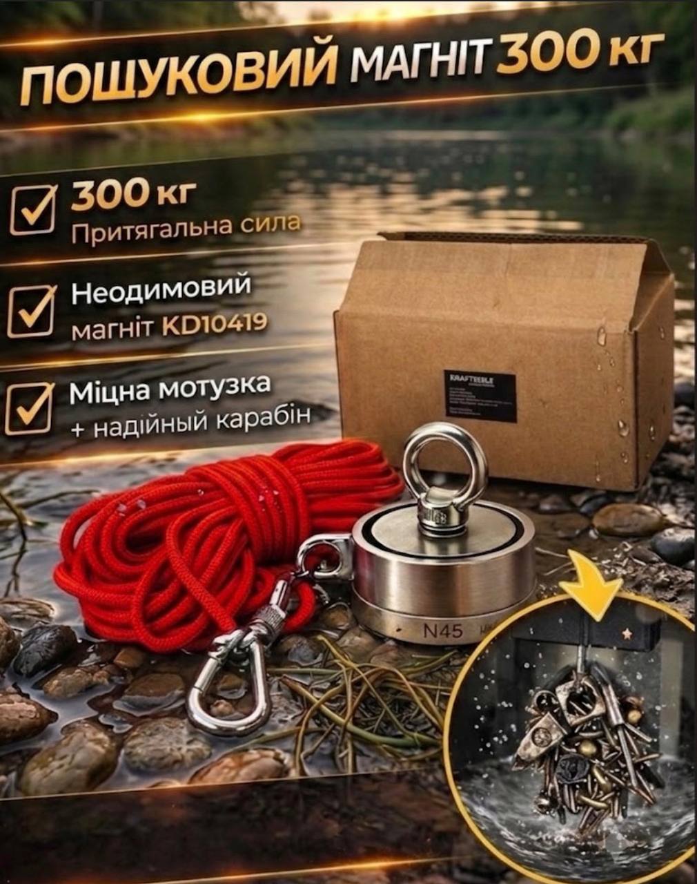 Пошуковий магніт 300 кг комплект